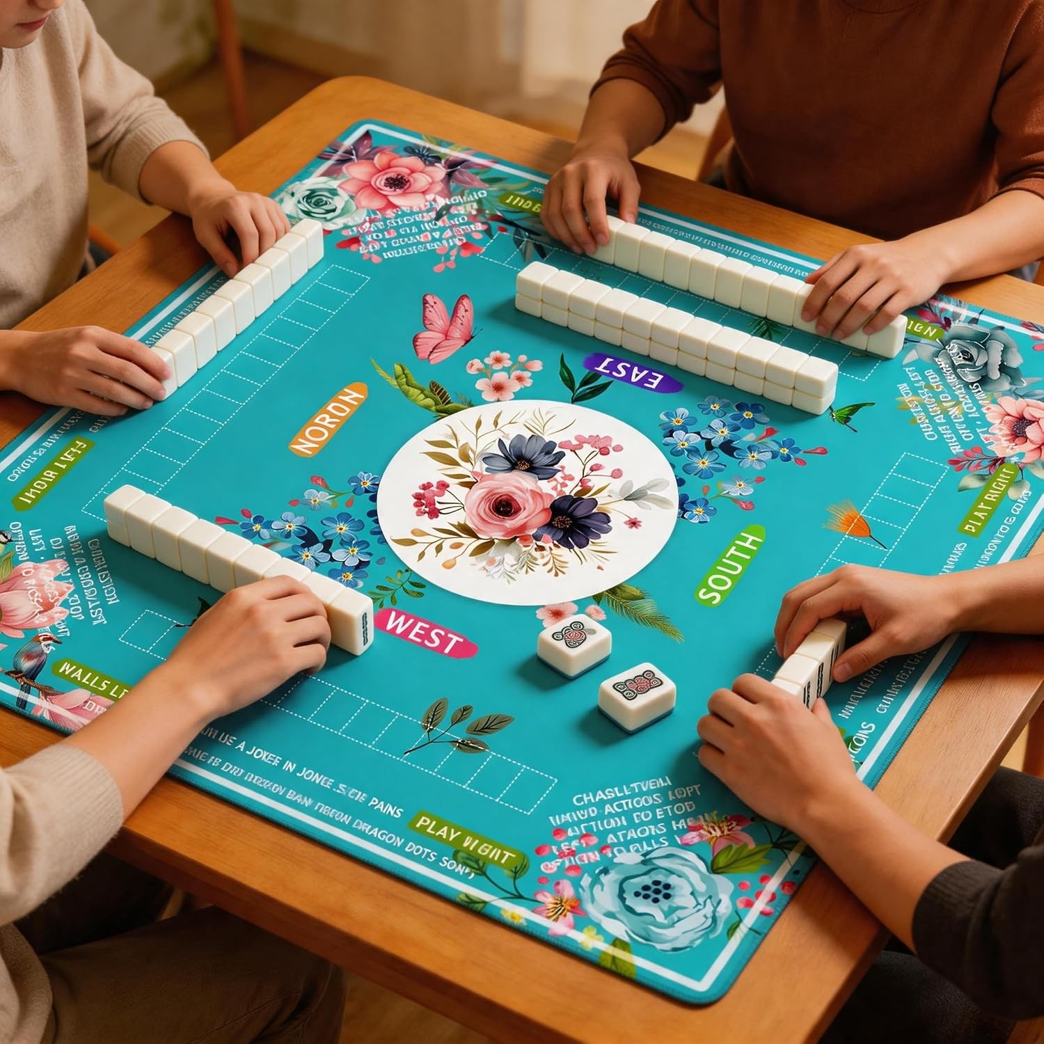 American Mahjong Table Mat 31.5 Inch Light Blue Drawstring Bag Included