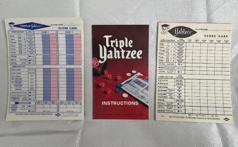 Vintage Triple Yahtzee Score Sheets in Original Box Color and Black/White