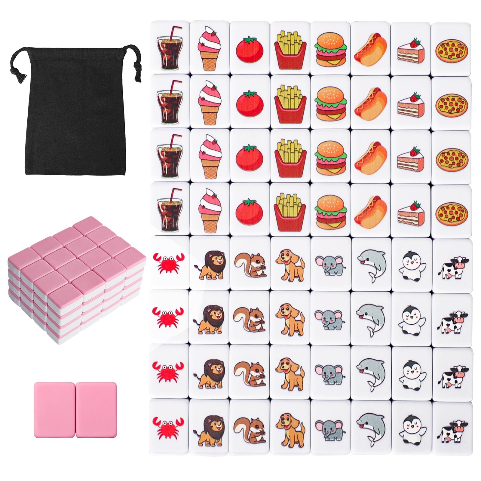 2 Players Mahjong Block Set for Adult, Mahjong Tile Game with 66 Premium Pink…