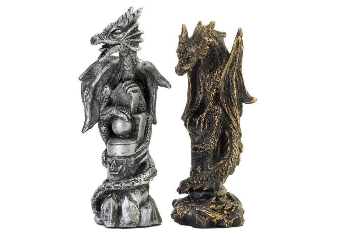 Medieval Dragon Chess Set with Castle Platform Pewter Metal Pieces