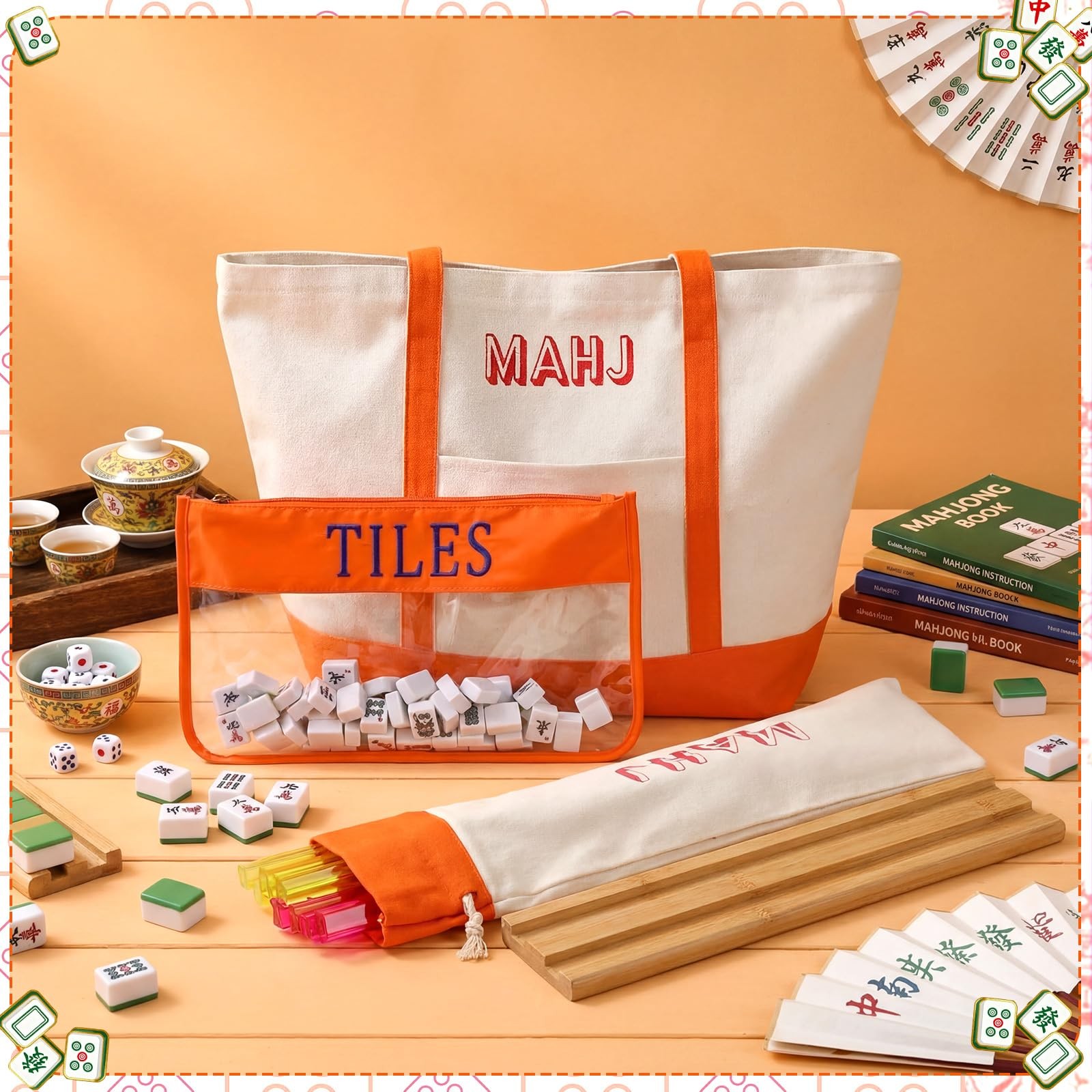 Sunnymove 3 Pcs Empty Mahjong Canvas Bag Gift Embroidered American Mahjong Set