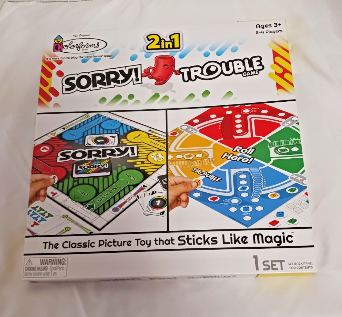Colorforms 2 in 1 Games Sorry And Trouble 2 To 4 Players Age 3Up Travel friendly