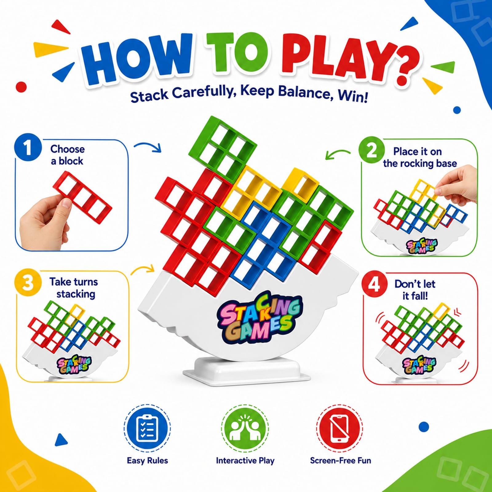 48PCS Tetra Tower Balance Stacking Game for Family Game Night – Upgraded 3D T…