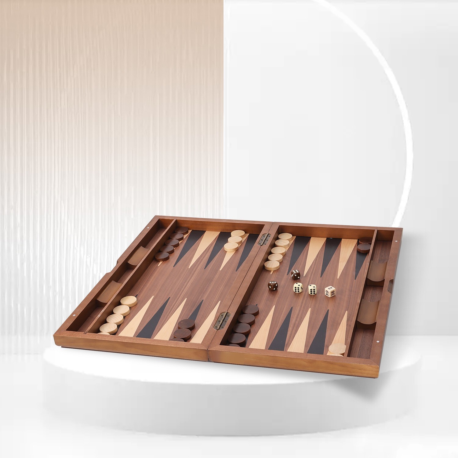 21″ Large Wood Backgammon Board Game Set.Inlay Double Stripe Board w/Game Pieces