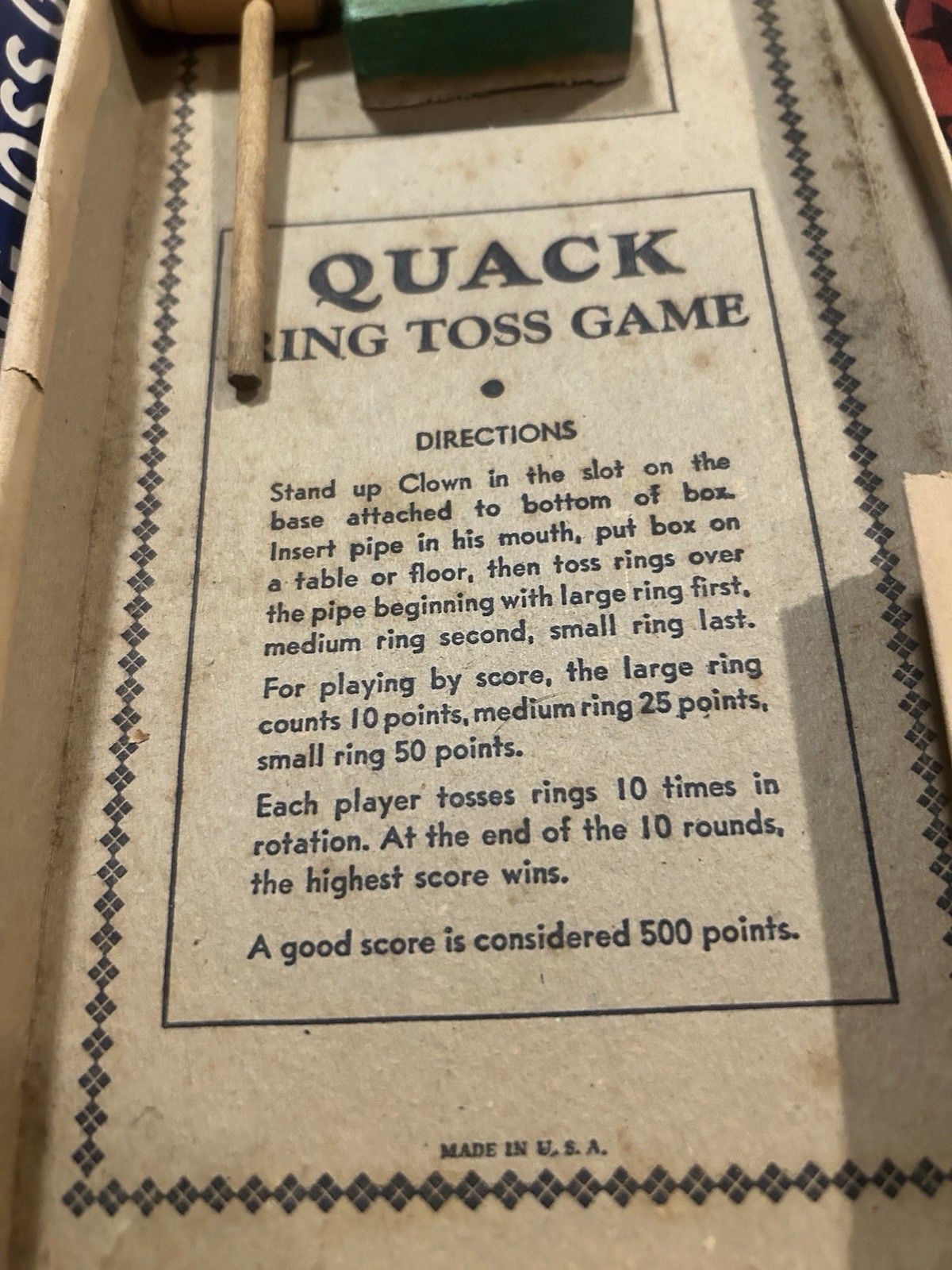 Vintage Clown Quack Ring Toss Toy Game Pipe Complete Rosebud Art Co Pre WW2-Box