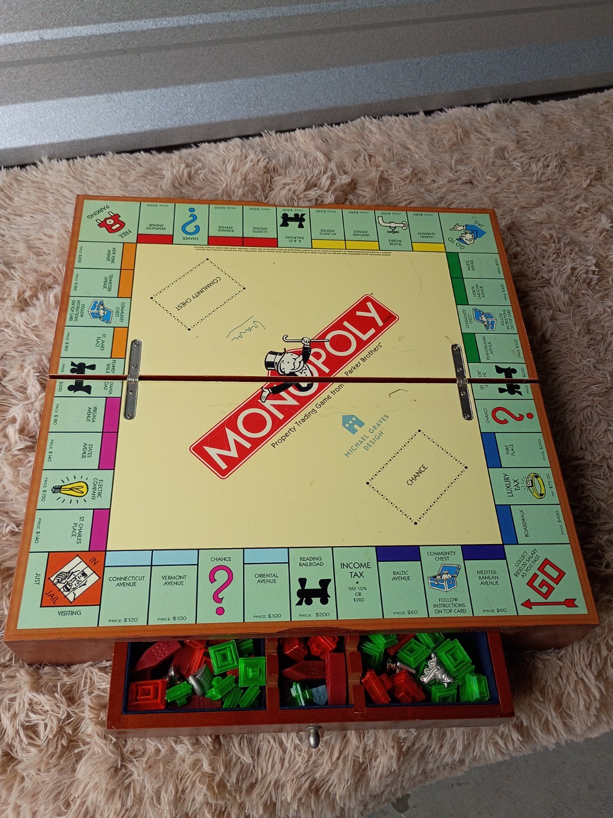 Monopoly Deluxe Wooden Storage Box Parker Brothers Board Game Collector Edition