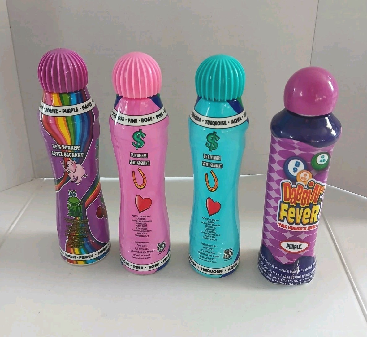 (4) Dab O Ink & Dabbin Fever Bingo Marker Dauber Purple Pink Aqua Used