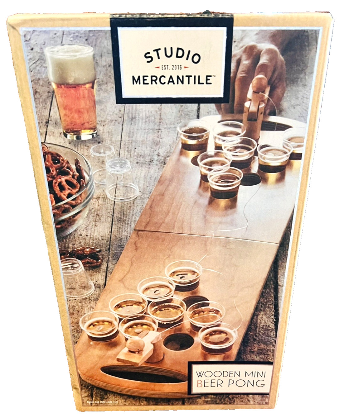 SEALED! Wooden Mini Beer Pong Game Adult Party Set Studio Mercantile Gift