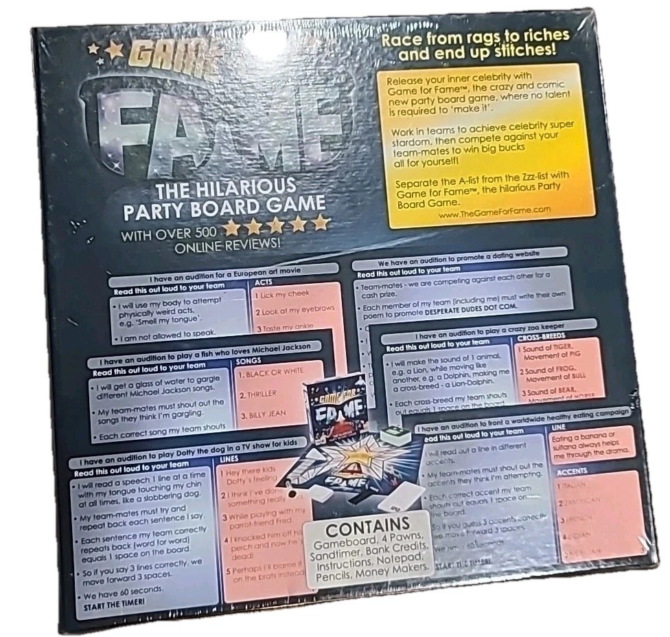 Game For Fame The Hilarious Party Board Game Ages 10+ 4-16 Players NEW Sealed