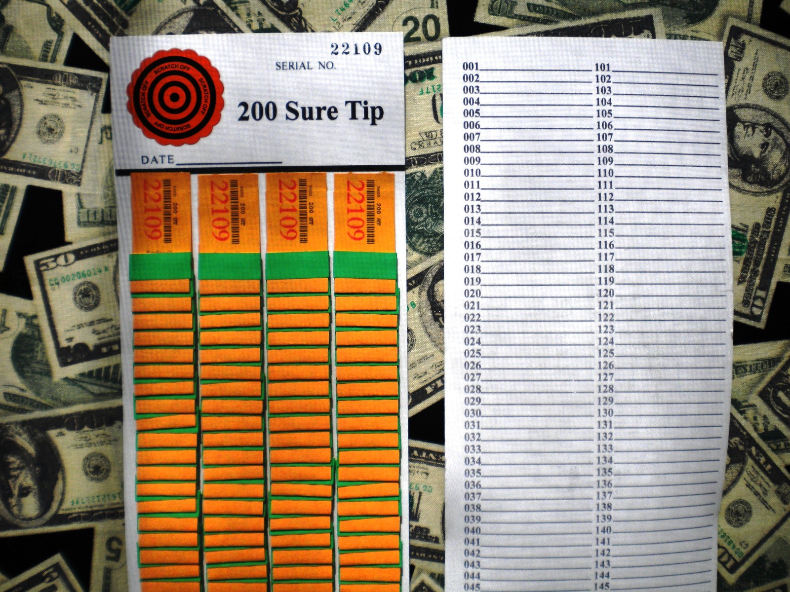 1 Dozen ~ 200 SURE TIP BOARD {01 to 200} Fund-Raising Raffle Pull Tab Jar Ticket