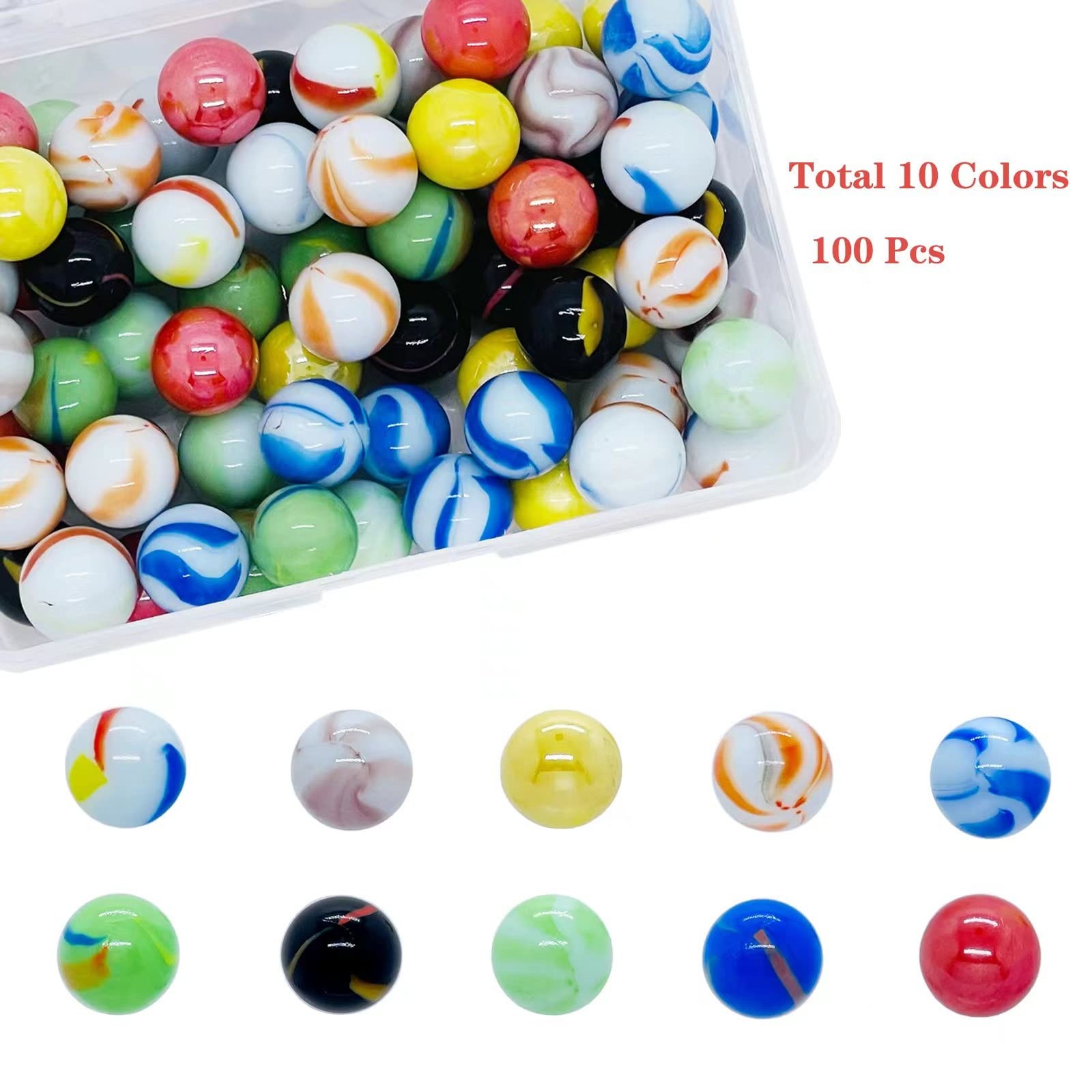 SAIBURAZ 100 Pieces Colorful Glass Marbles Set for Marble Games, Medium