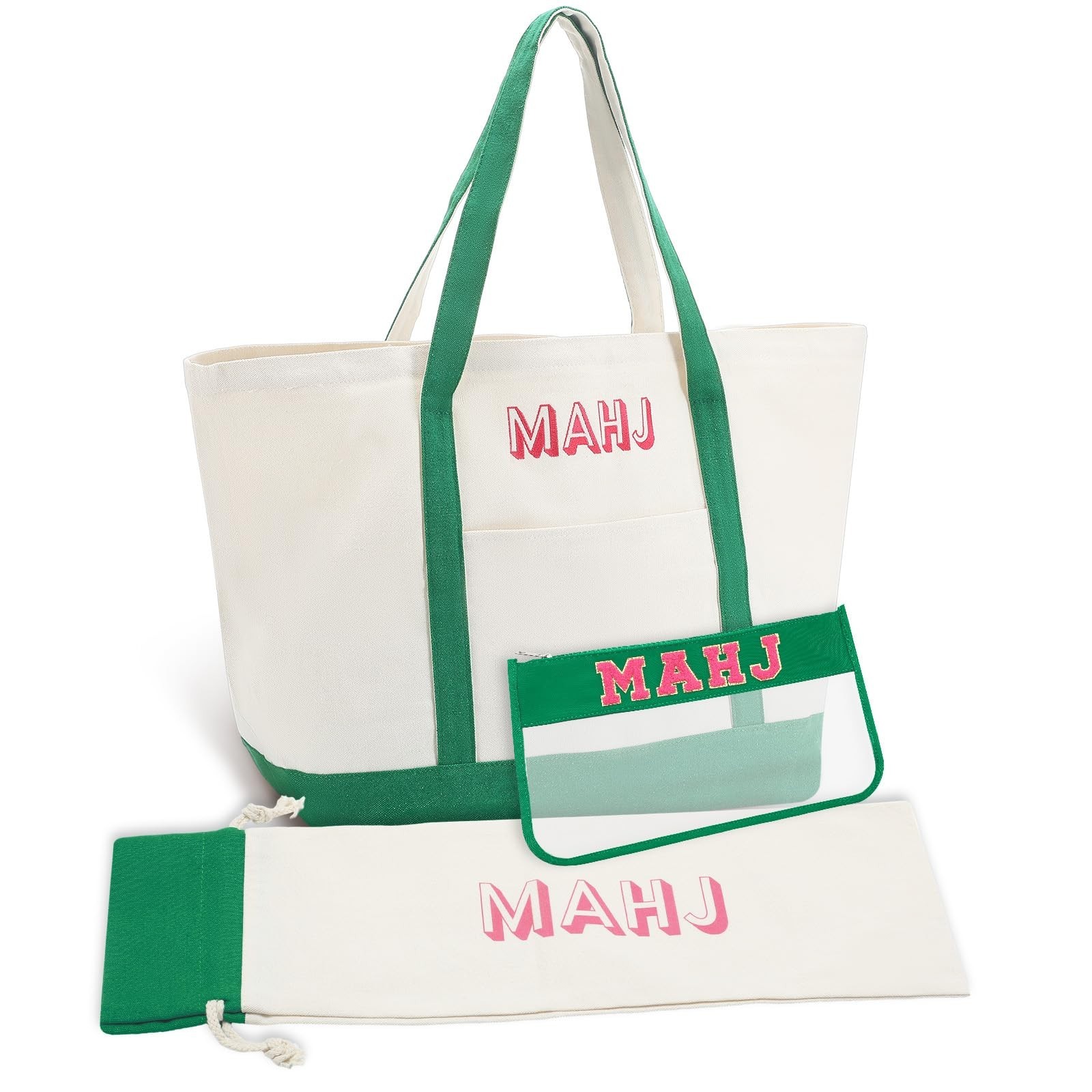 3 Pcs Empty Mahjong Canvas Bag Gift Embroidered American Mahjong Set Incl Til…
