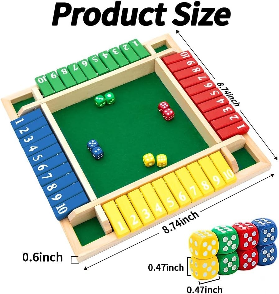 Shut The Box Dice Game,2-4 Player Family Wooden Board Table Math Games for Ad…