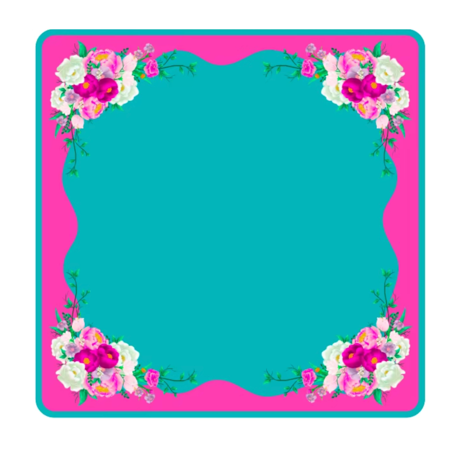 Mahjong Mat Fuchsia Fun Flowers, Pearl Dice,Neoprene Back, Turquoise, Large 31.5