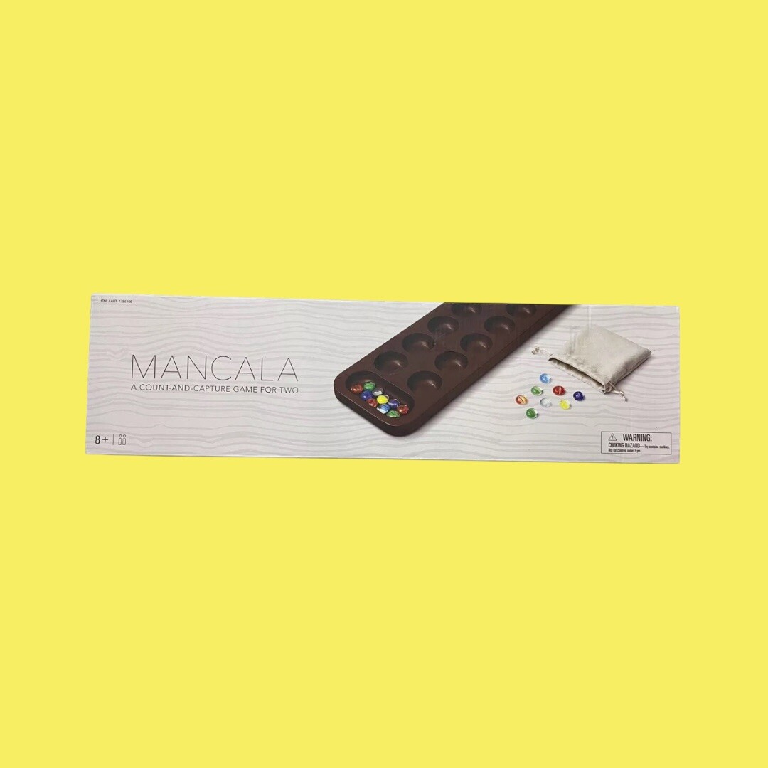 NIB WS Game Co Wood Mancala Set – FSC Solid Wood – 54 Glass Beads & Pouch – GIFT