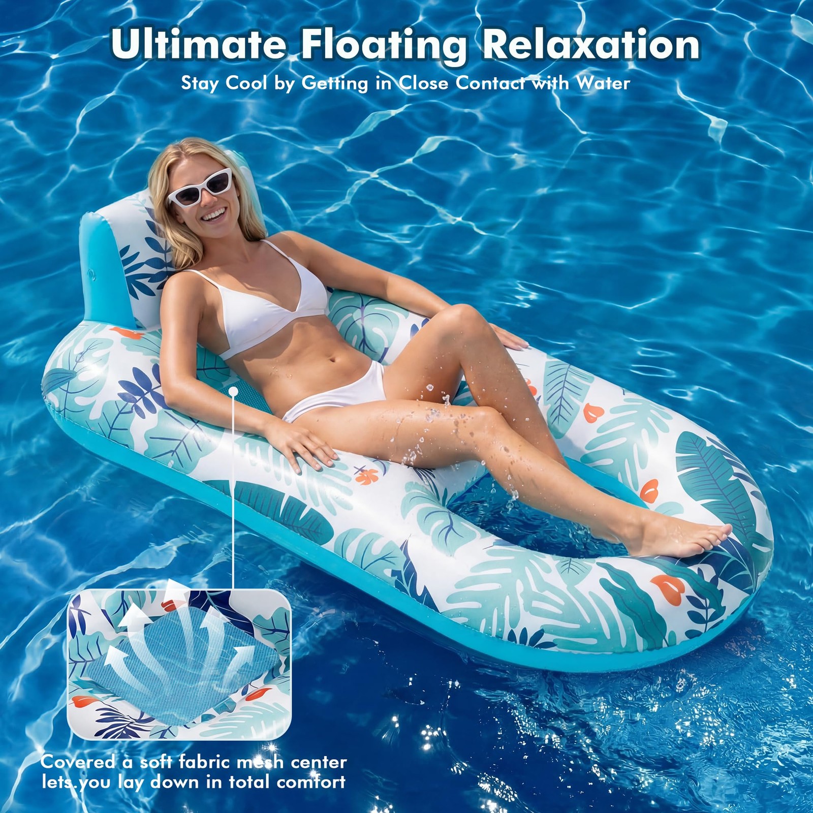 Pool Floats 2 Pack Inflatable Heavy Duty Lounger Backrest Footrest Giant Adult