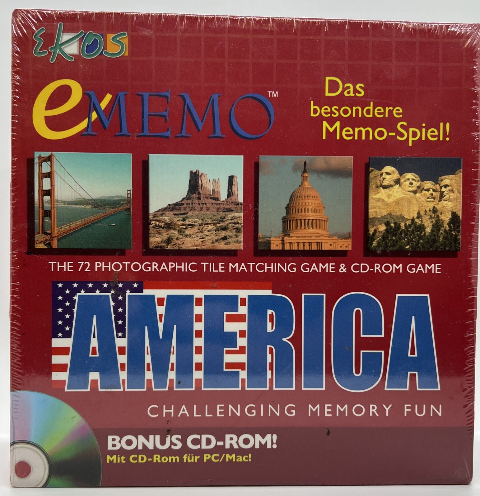 Ekos Ememo America Challenging Memory Fun 72 Tile Matching & CD-ROM Game NEW!