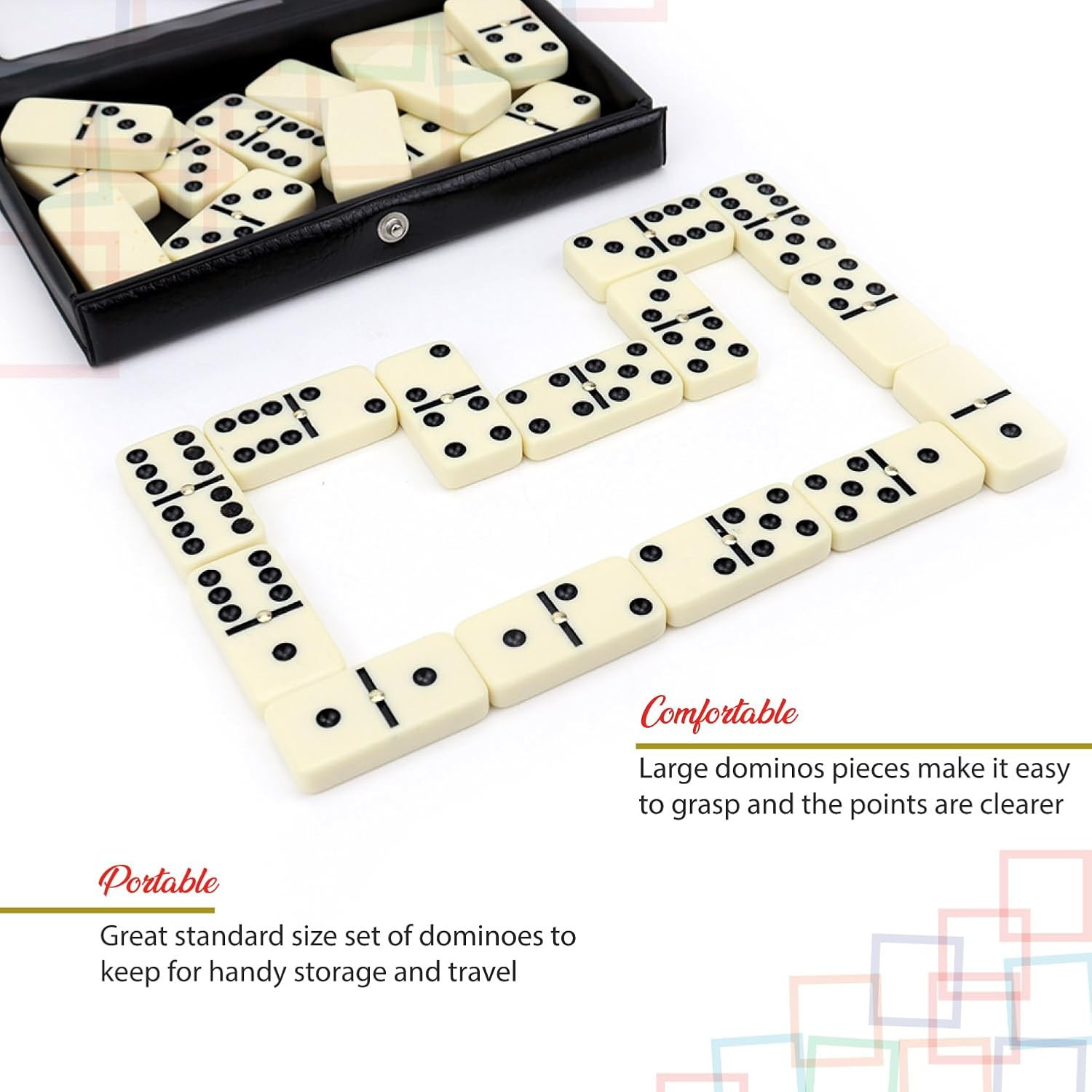 – Premium Double 6 Dominoes Set, Classic Domino Game with Vinyl Case, Tiles for