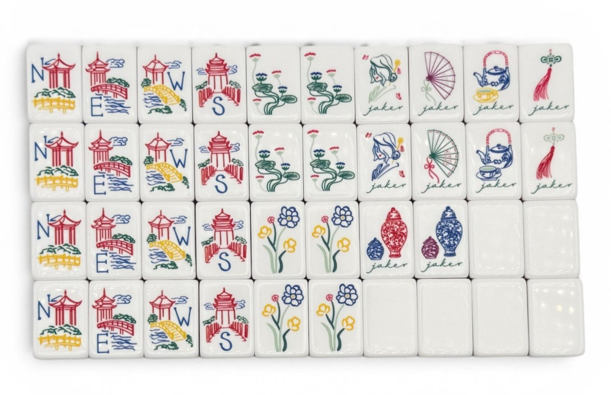 American Mahjong Tile Set 160 Tiles Jade Garden Chinoiserie Bag Gift Box Dice