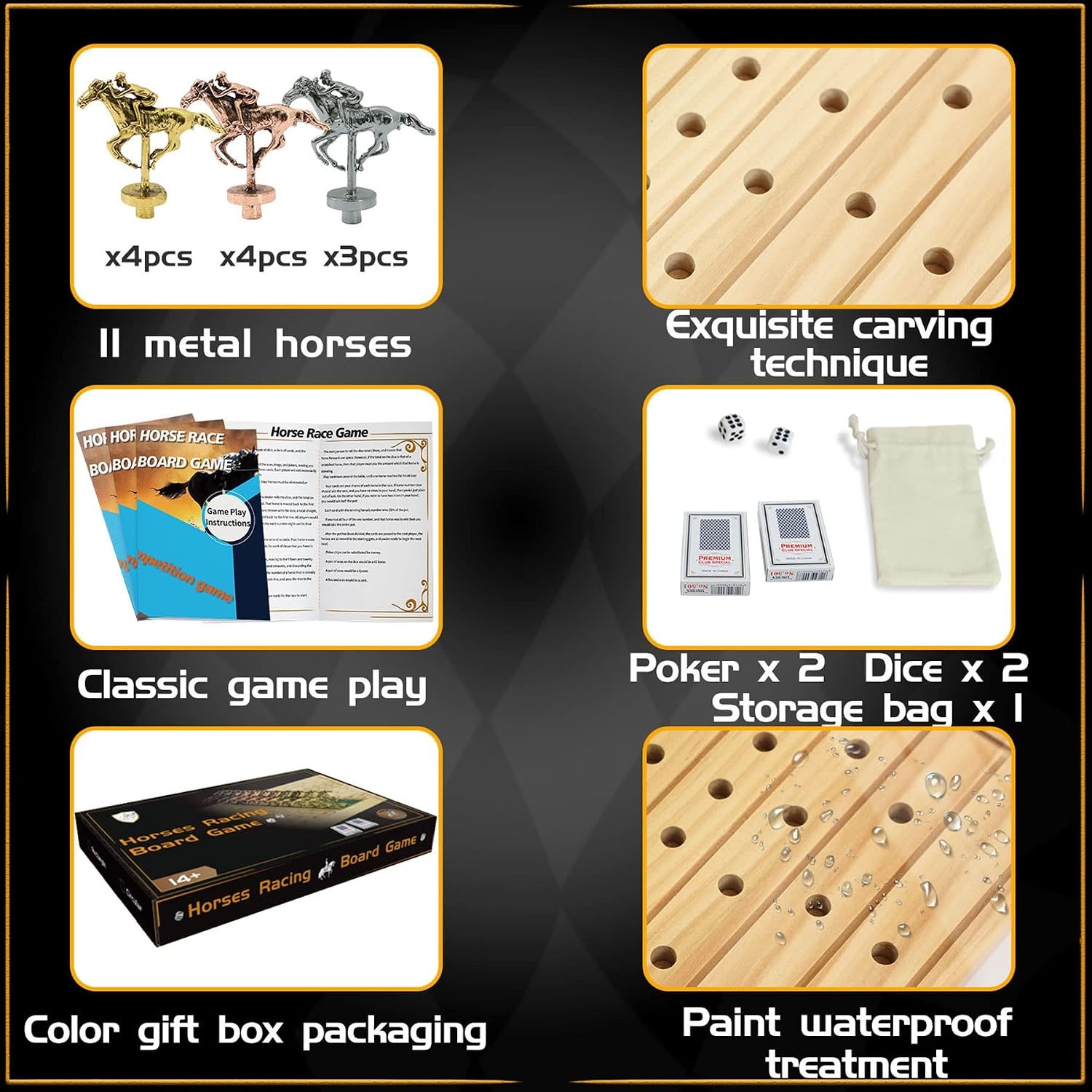 Horse Race Board Game Racing Game Thickened Solid Wood with 11 Luxurious Durable