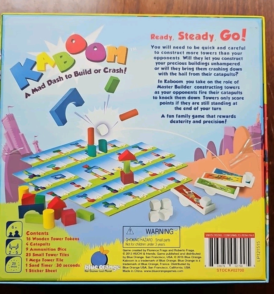 2013 Kaboom A Mad Dash To Build Or Crash Board Game Blue Orange Games Complete