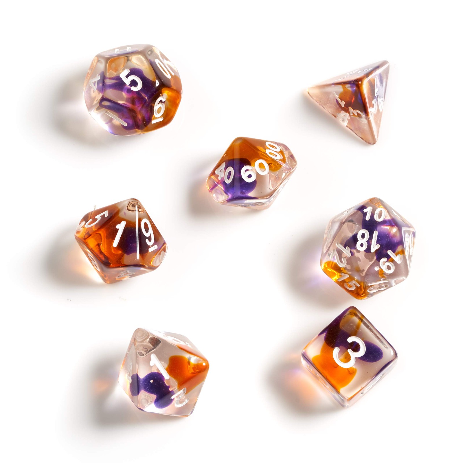 Purple/ Orange/ Clear Polyhedral Dice Set – Sirius Dice