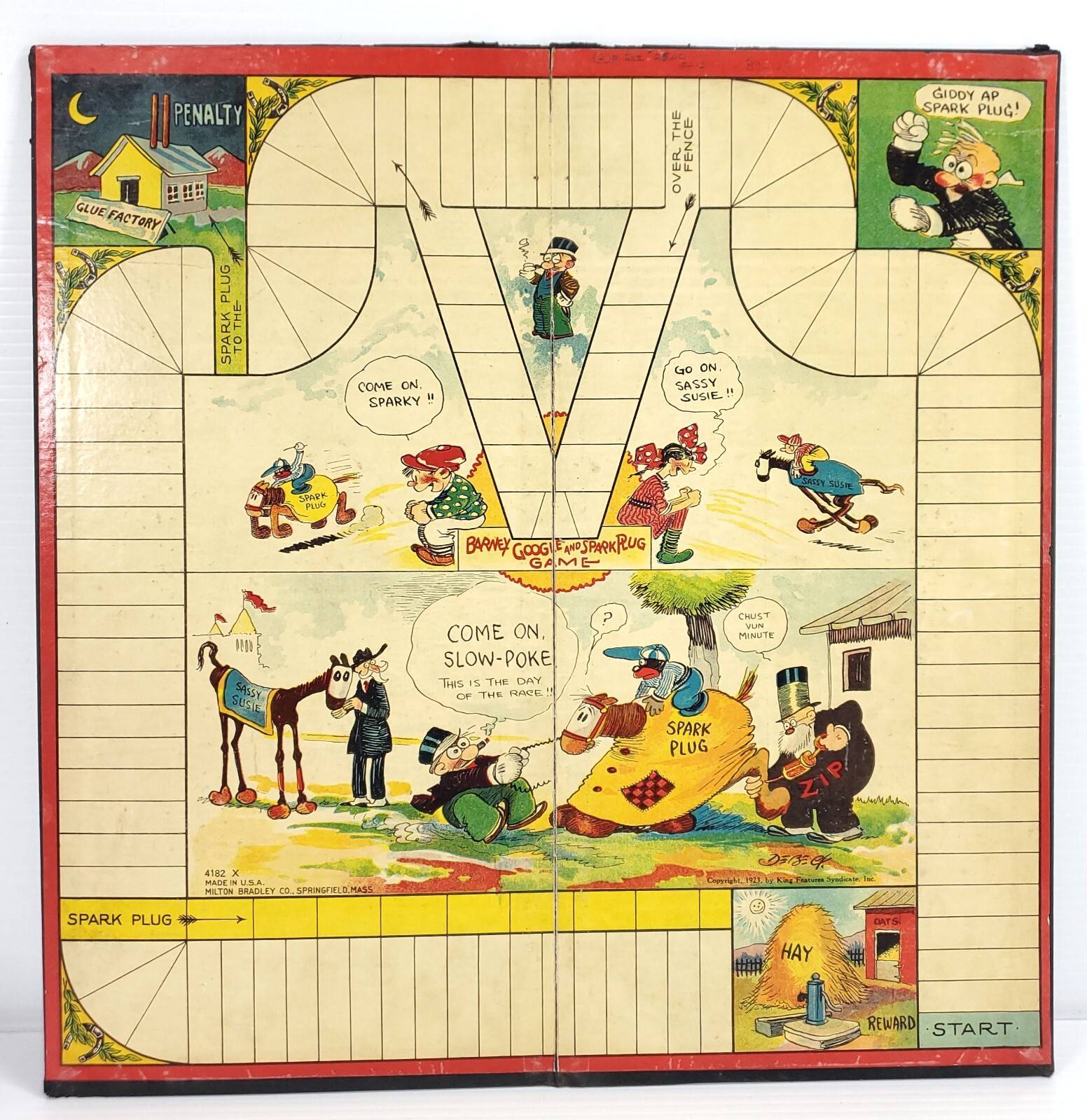 Antique Milton Bradley Game Board “SPARK PLUG” Horse Cartoon
