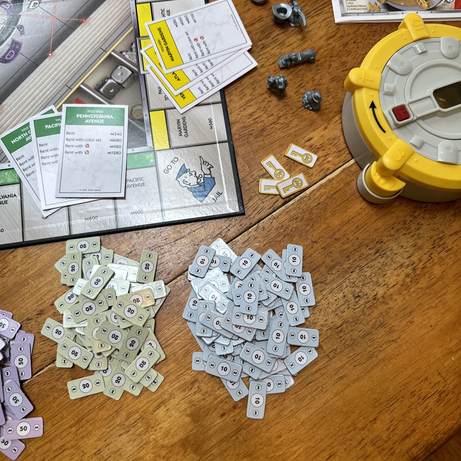 MONOPOLY Secret Vault Board Game Cat Dinosaur 99% Complete Missing Dice