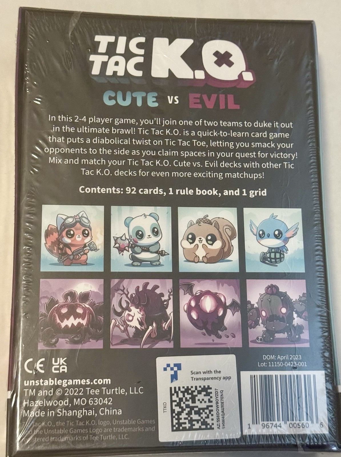 Tic Tac K.O. Cute vs Evil Card Game 2-4 Players Unstable Games Age 8+ New Sealed