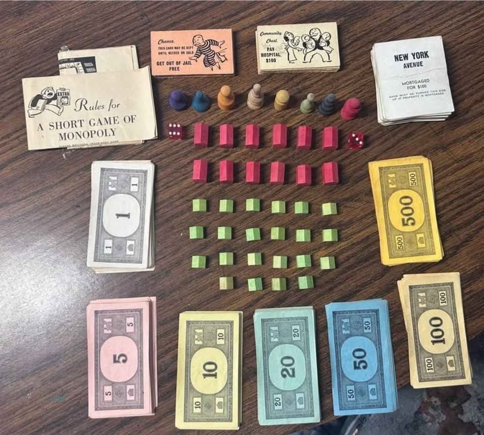2 Vintage 1930s-1940s Monopoly Game Lot Both Sets Pre-War & Wartime Wooden Piece