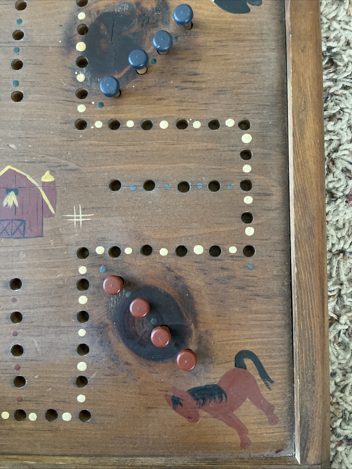 VTG Handmade Wooden Game Board Aggravation Wahoo Country Cottage Farmhouse Dice