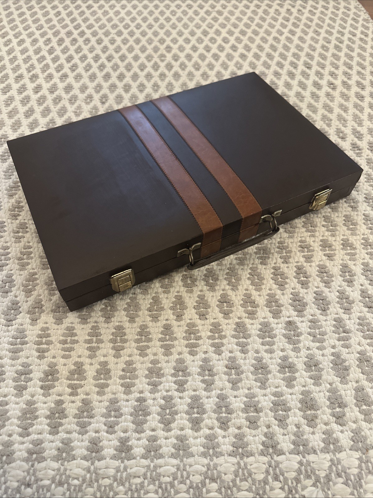 Vintage Backgammon Set Travel Case Leatherette Complete w Dice Cups 1950s 60s
