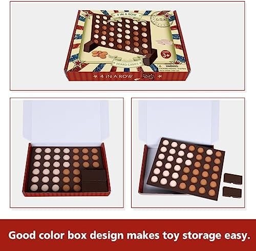 Wooden 4 in a Row Game, Classic Strategy Game for Kids and Adults, Connect The 4