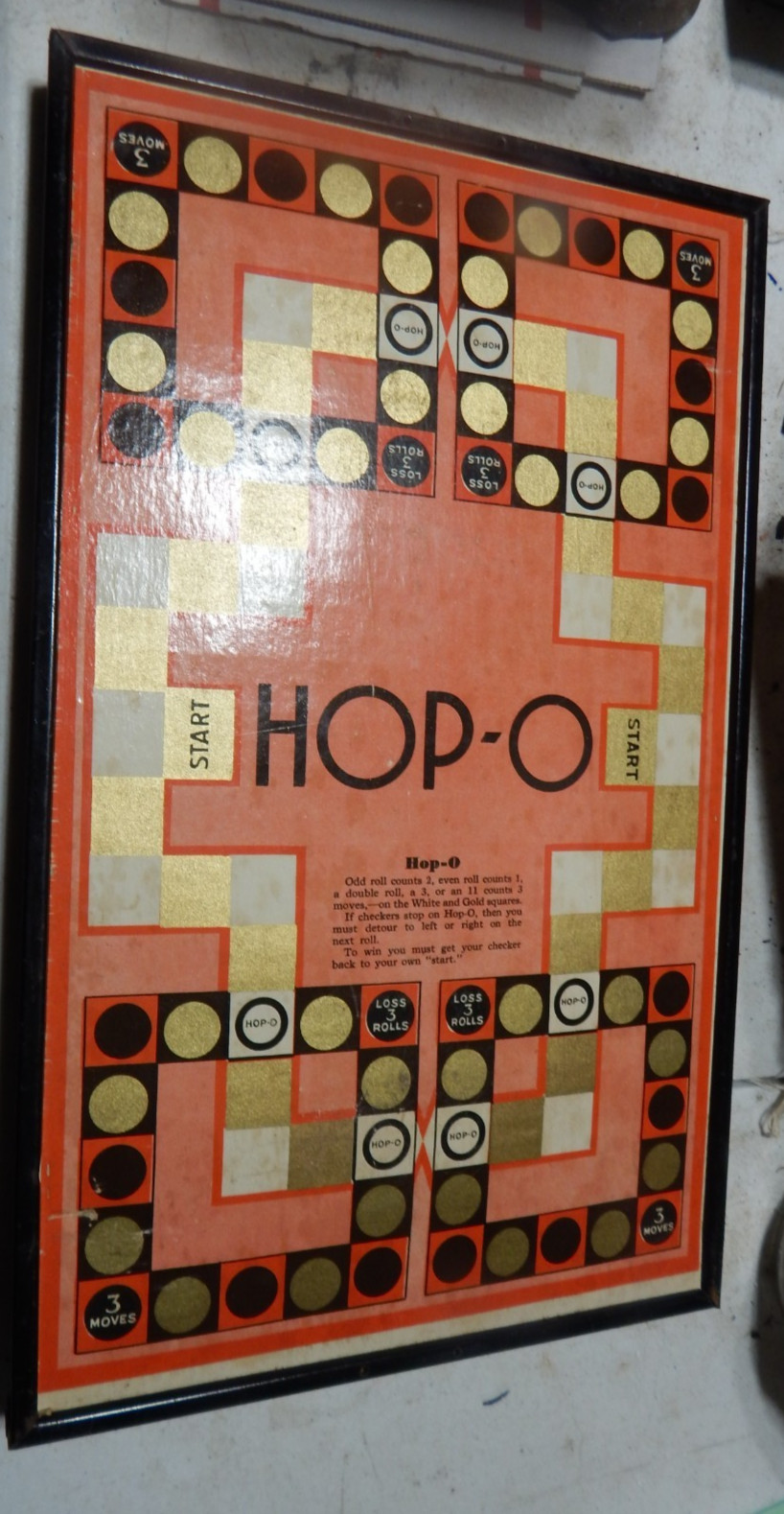 antique marble board game Lindstrom’s Gold Star 1936 reverse-Hop-O game