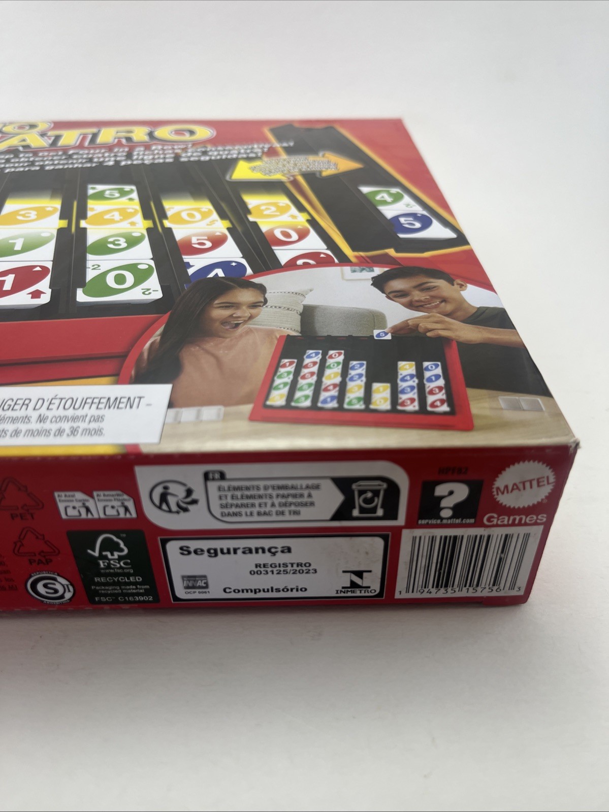 UNO Quatro Game with Colored Tiles & Plastic Game Grid New Open Box