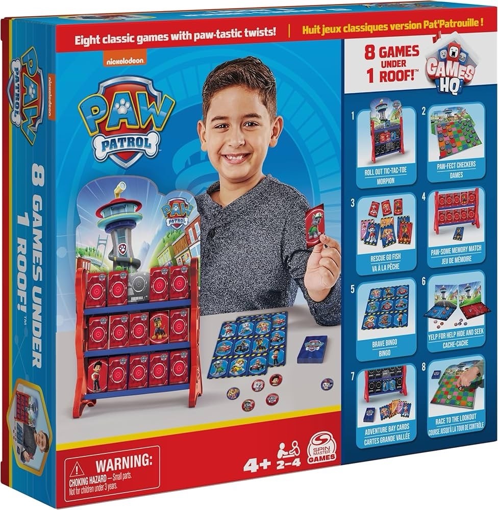 PAW Patrol 8 Games in 1 for Kids Checkers Tic Tac Toe Memory Match Bingo Go FIsh