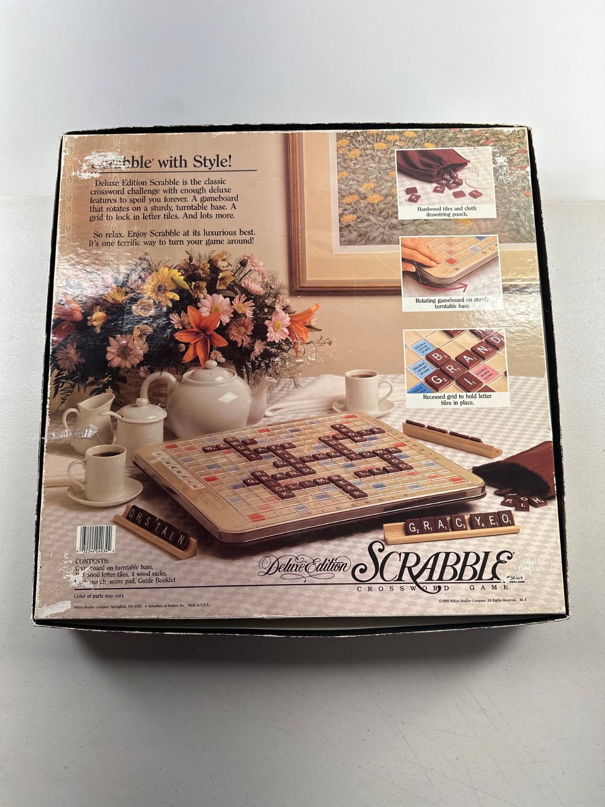 1989 Scrabble Deluxe Edition 100% COMPLETE Rotating Turntable Board Game