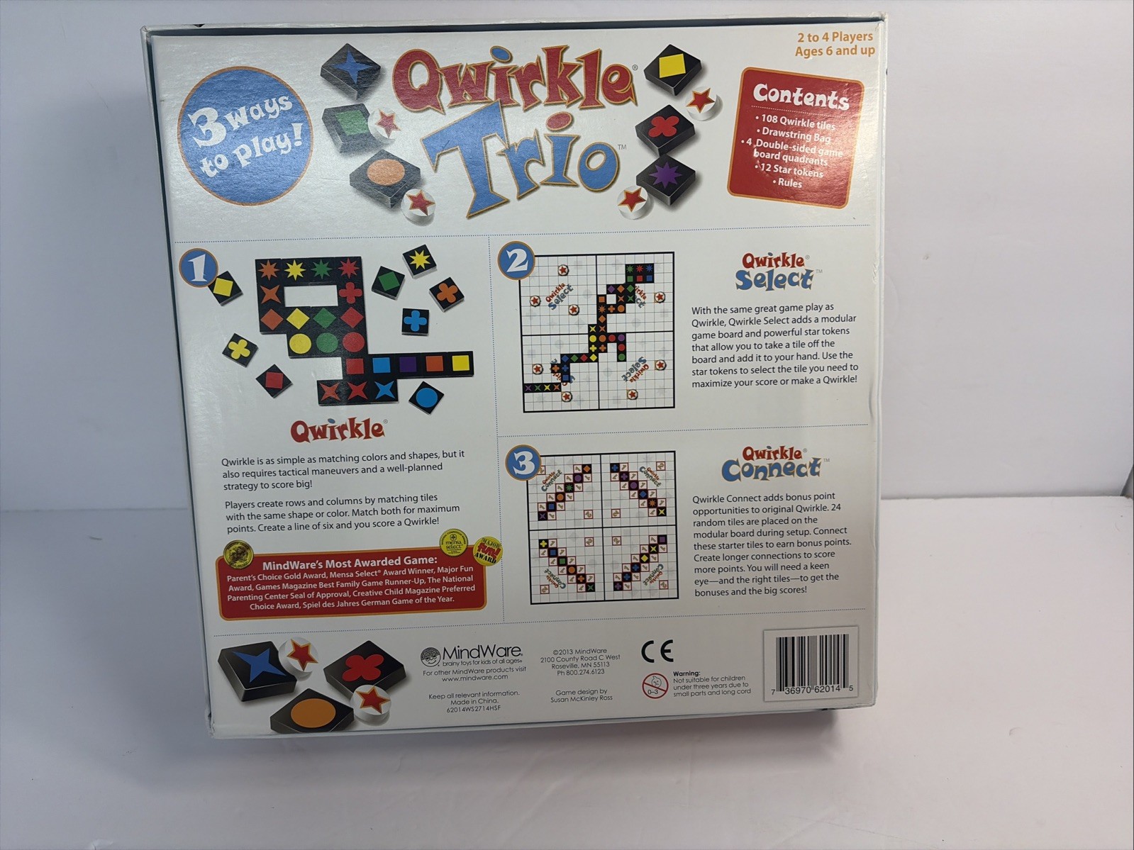 Qwirkle Trio 3 in 1 Game COMPLETE MindWare 2013 Tiles Strategy Select Connect