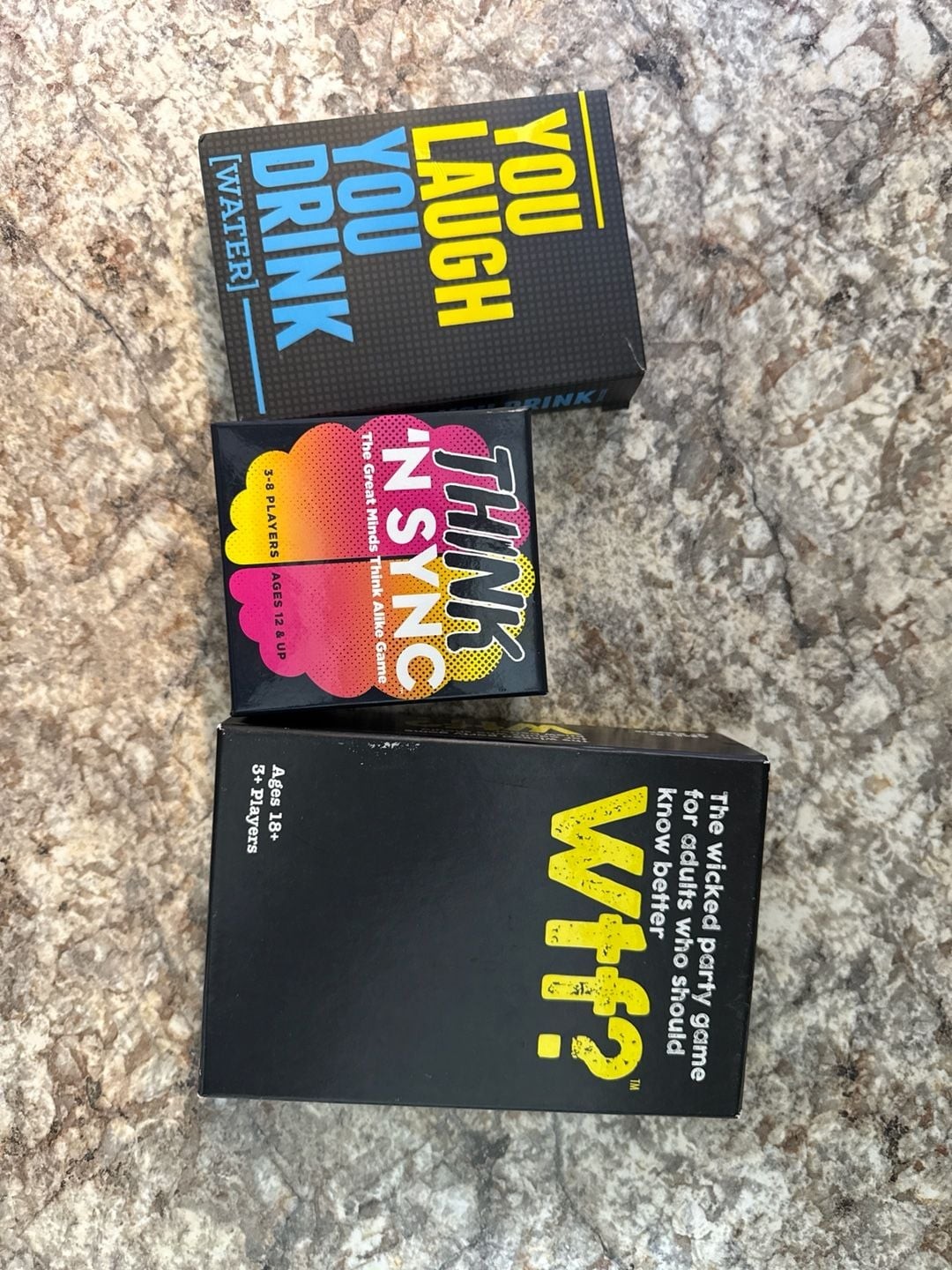 Party Game Bundle: You Laugh You Drink, Think ‘N Sync, and WTF? Adult Card Games