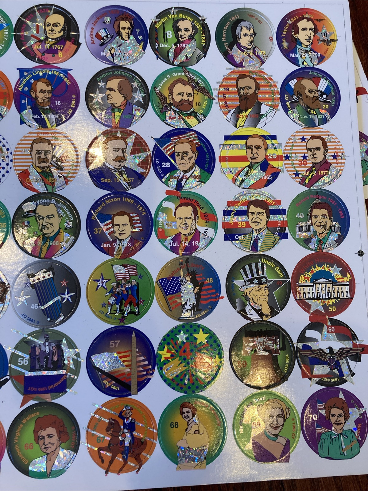 1995 Lot 3 Sheets 70 Collector Lot Unpunched Pogs Milk Caps Presidents Rare