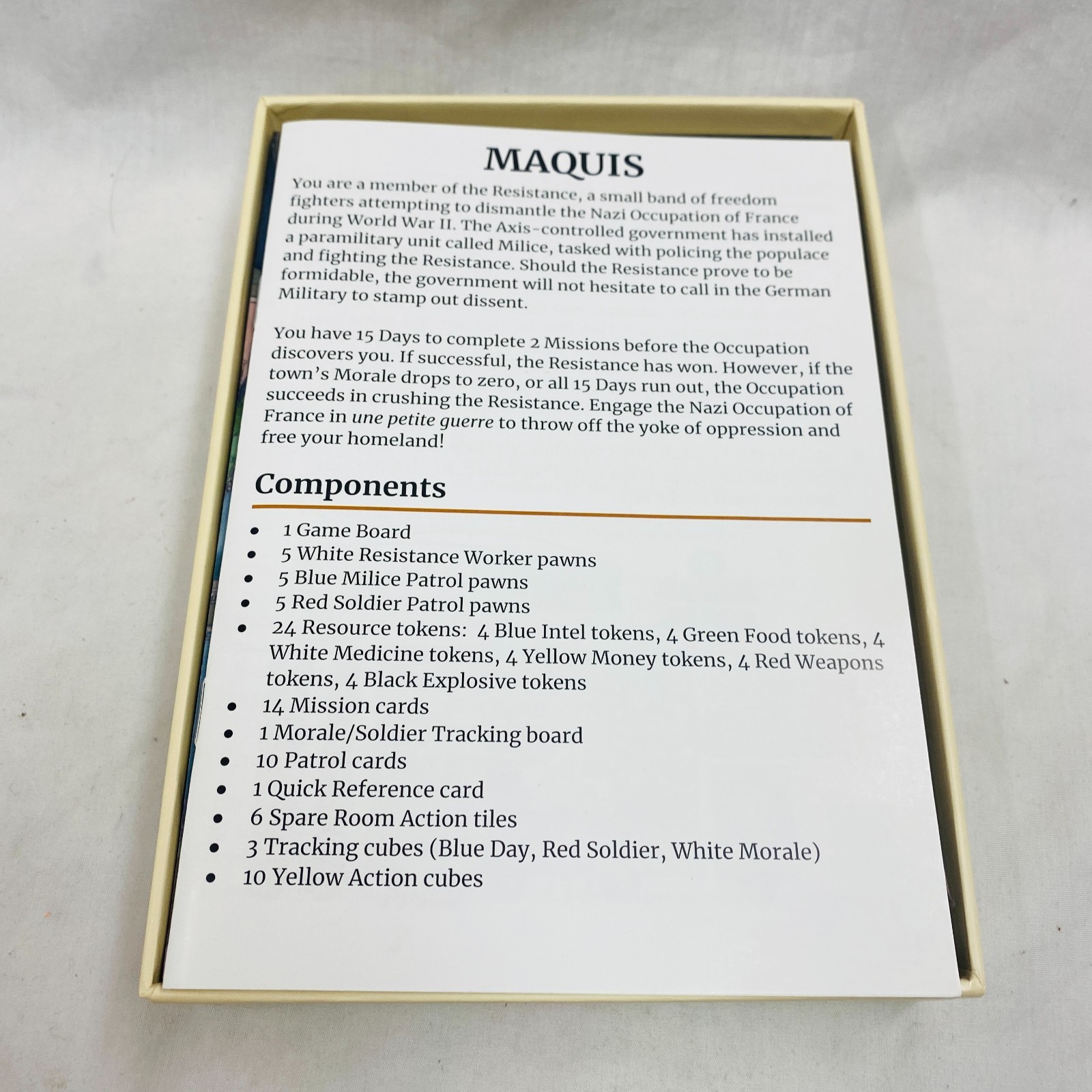 Maquis Board Game Side Room Games 2019 NM/NM