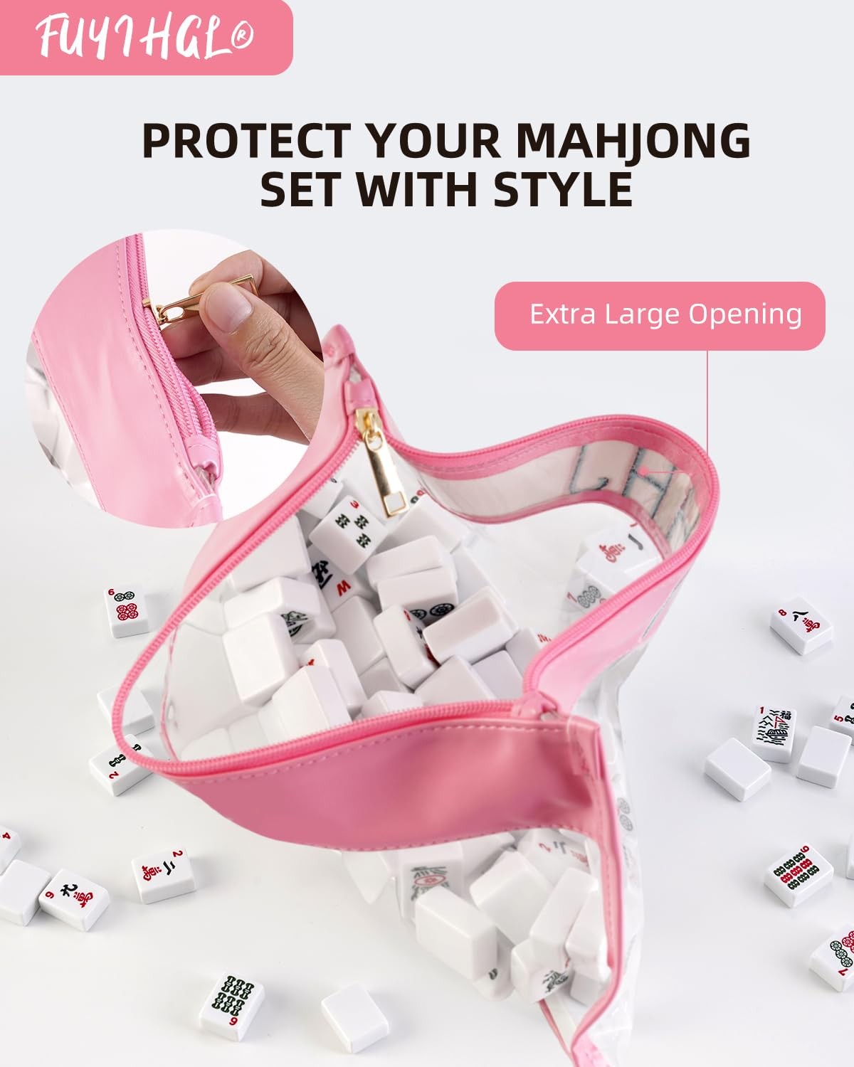 ® American Mahjong Tiles Bag with Zipper – Pink Empty Clear Carrying Case Onl…