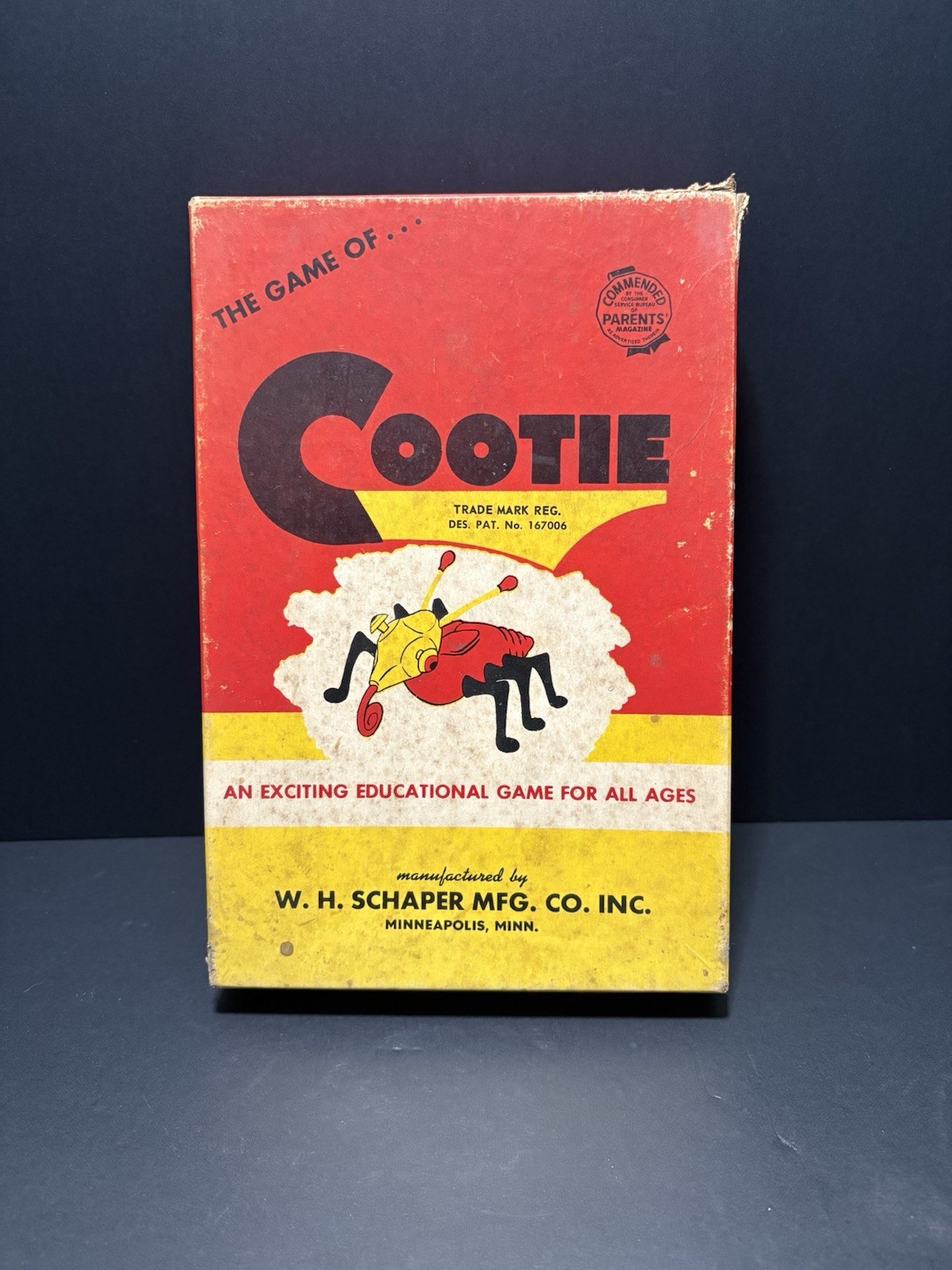 Vintage W.H. Schaper Cootie Game Complete Original Box 1940s 1950s Minneapolis