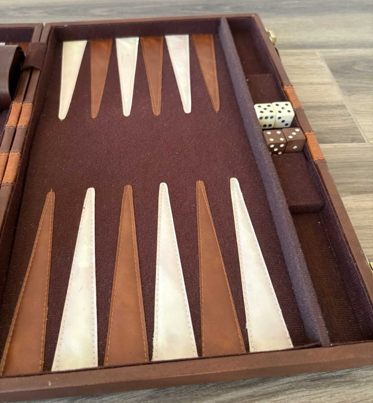 Vintage Backgammon Brown Faux Leather Set with Carrying Case Complete Board Game