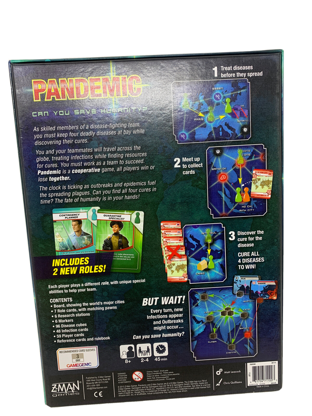 Z-Man Games Pandemic Cooperative Base Board Game 2 To 4 Players Complete EUC
