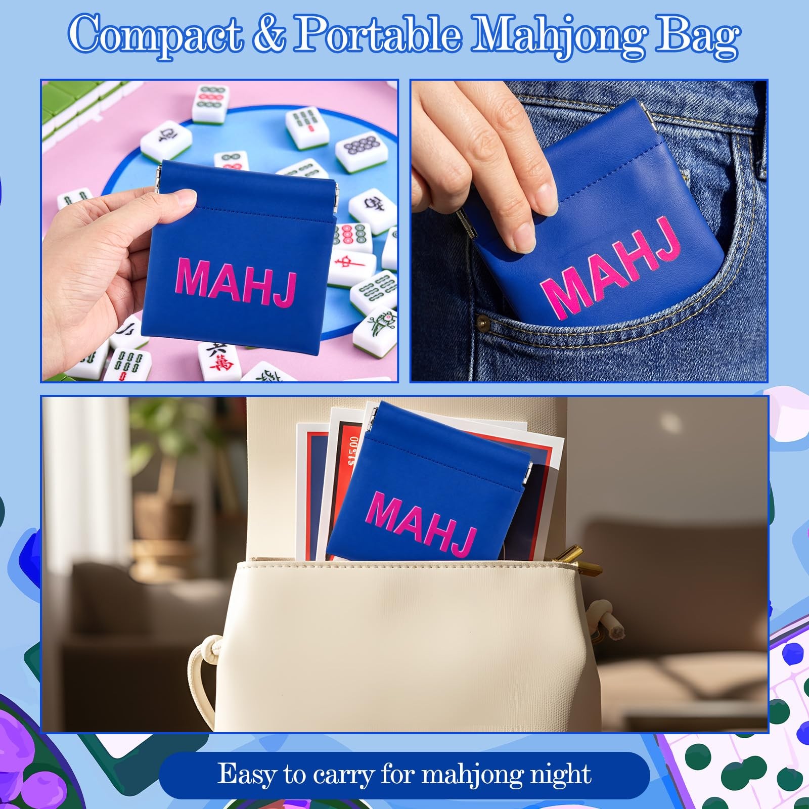 Mahjong Dice Bags 3.8 x 3.9 in PU Squeeze Mahjong Pouch Mini Dice Coin Tiles …