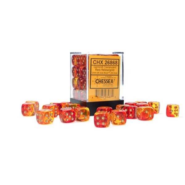 Gemini 12mm d6 Translucent Red-Yellow/gold Dice Block (36 dice)