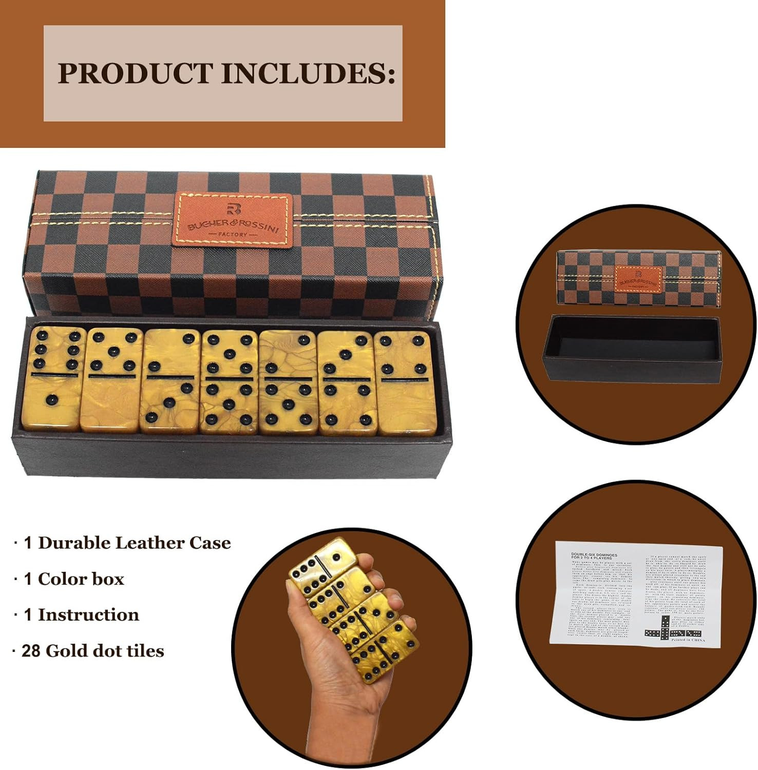 Dominos Set for Adults, Thick Domino, Double 6 Dominoes Set for Adults and Kids,