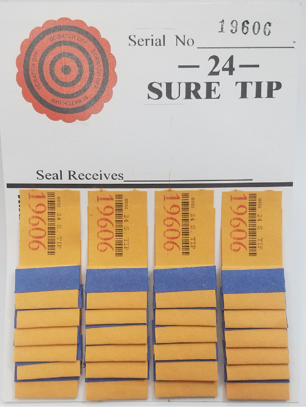 “12” #24 Sure Tip Boards (01-24) Bingo/Jar Tickets Free Shipping USA