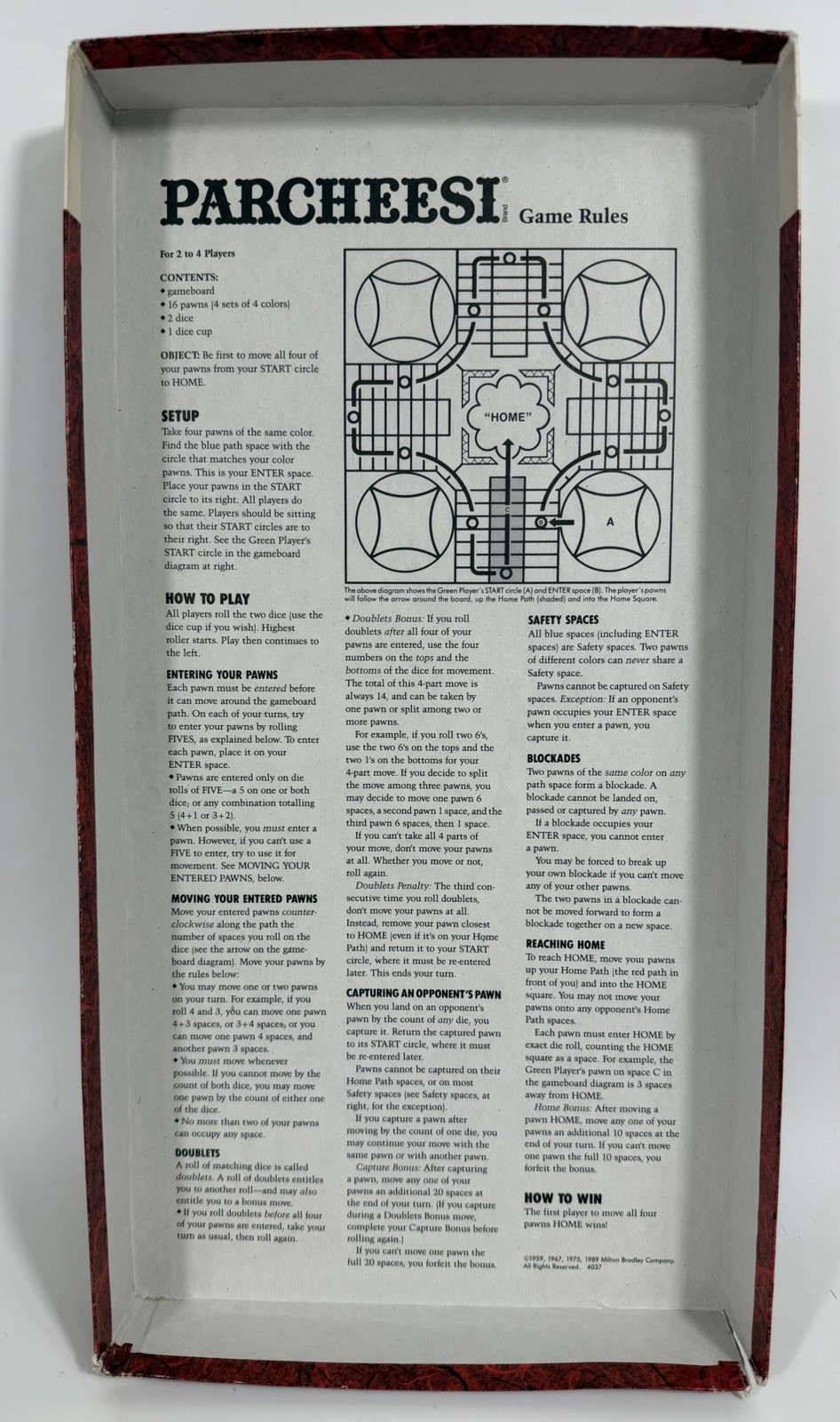 Vintage Milton Bradley Parcheesi Board Game 2-4 Players COMPLETE